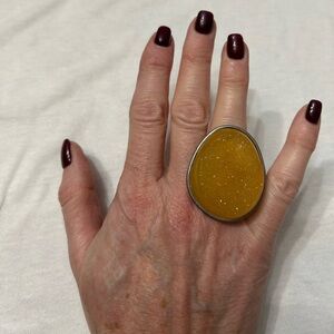 Yellow / Ivory Stone Silver Ring
